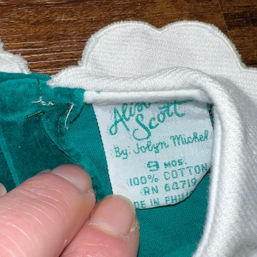 Vintage 90s Alison Scott Velvet Short Sleeve Dress With White Collar 9 Months - Picture 9 of 9